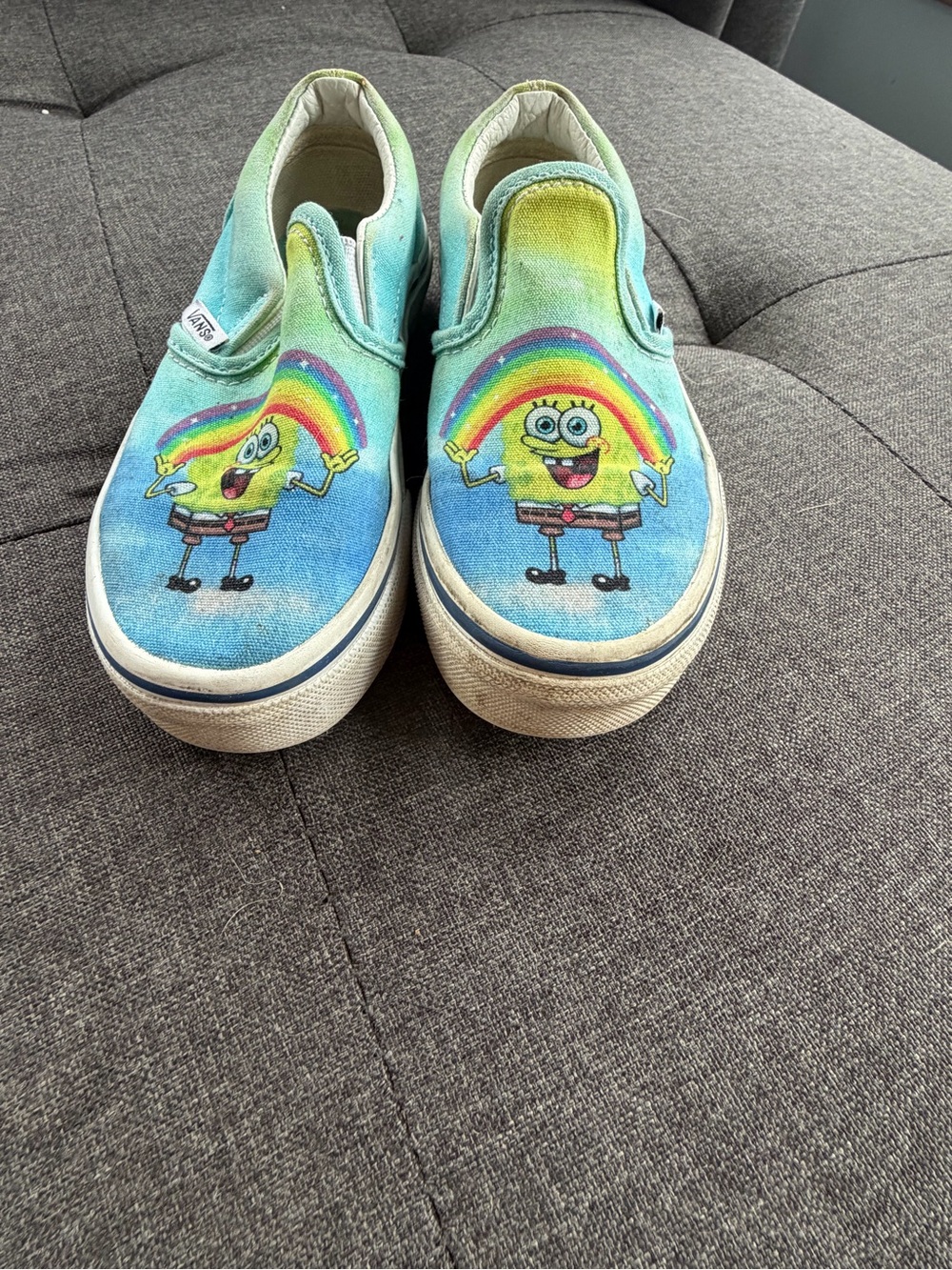 Vans Kids Slip-On SpongeBob Rainbow Blue Canvas Shoes